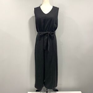 Eileen Fisher M Jumpsuit Charcoal Melange Tencel Ponte Knit V Neck Wide Leg Crop